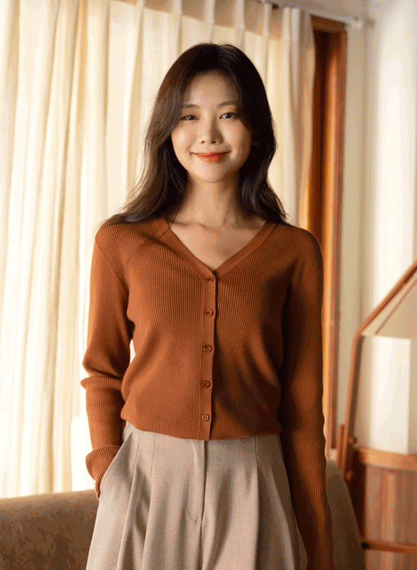 韓國同色釦V領羅紋針織外套