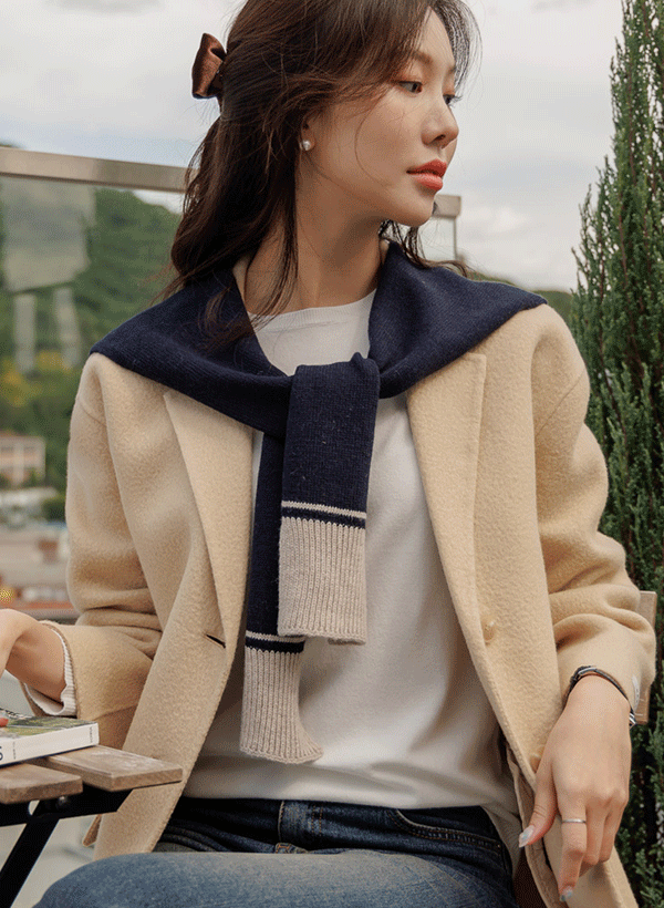 韓國配色羊毛混紡披肩