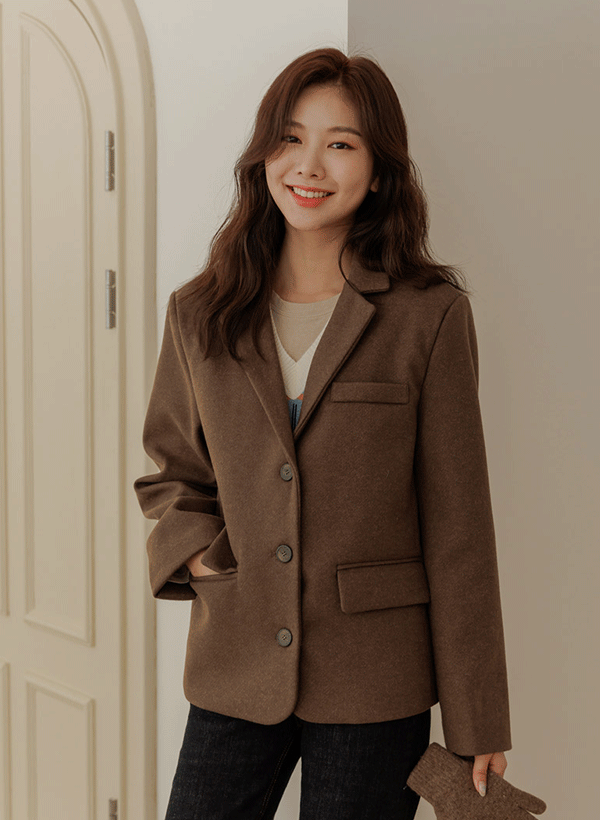 韓國羊毛混紡絎縫內裡西裝外套