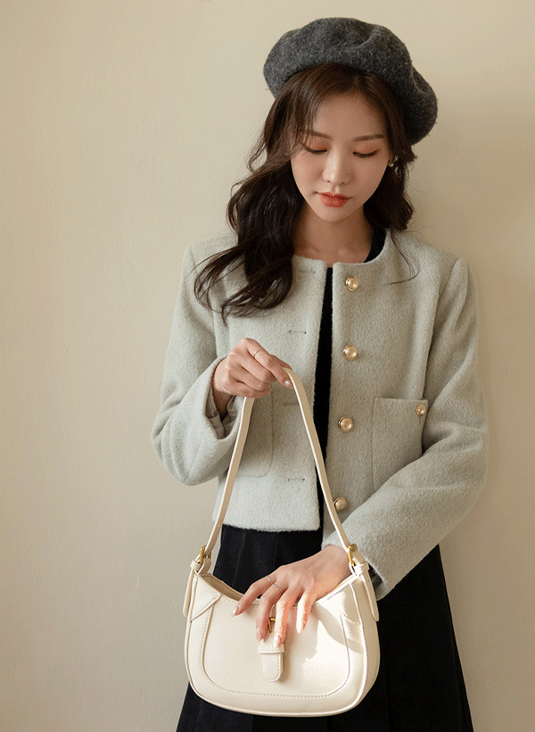 韓國金色排釦羊毛混紡外套