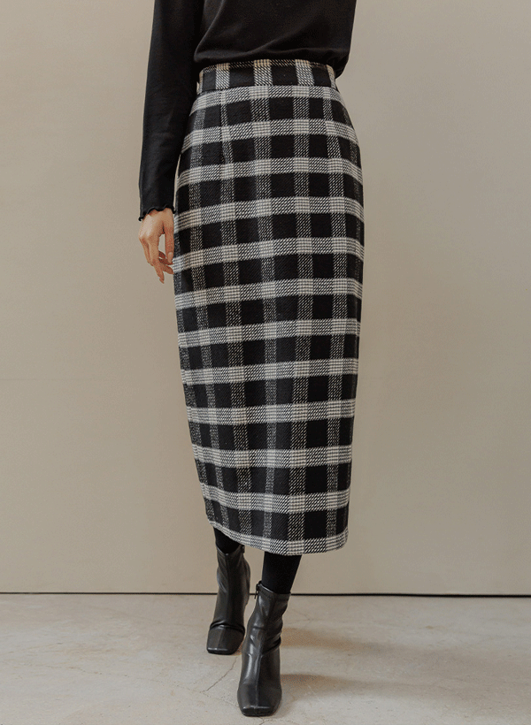 韓國格紋羊毛混紡裙