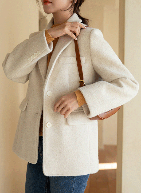 韓國單排釦羊毛混紡西裝外套
