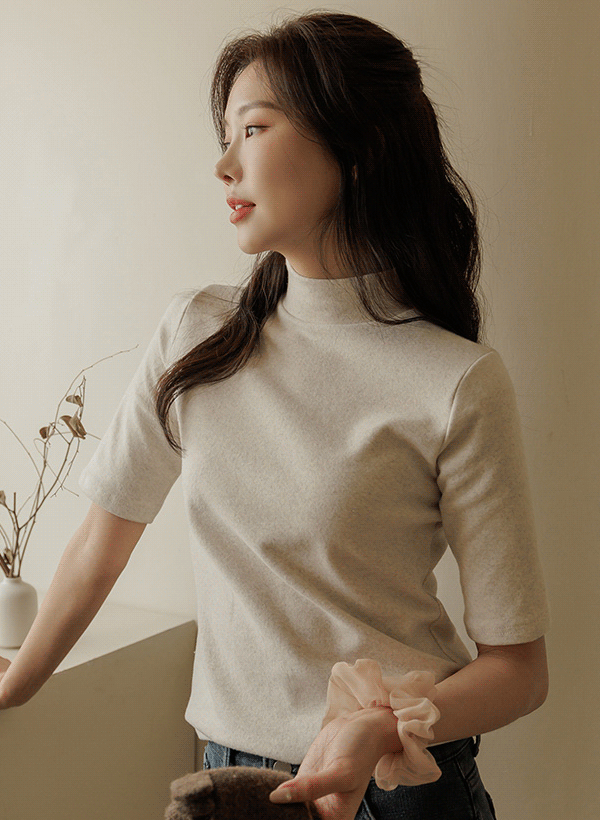 韓國中高領刷毛T恤