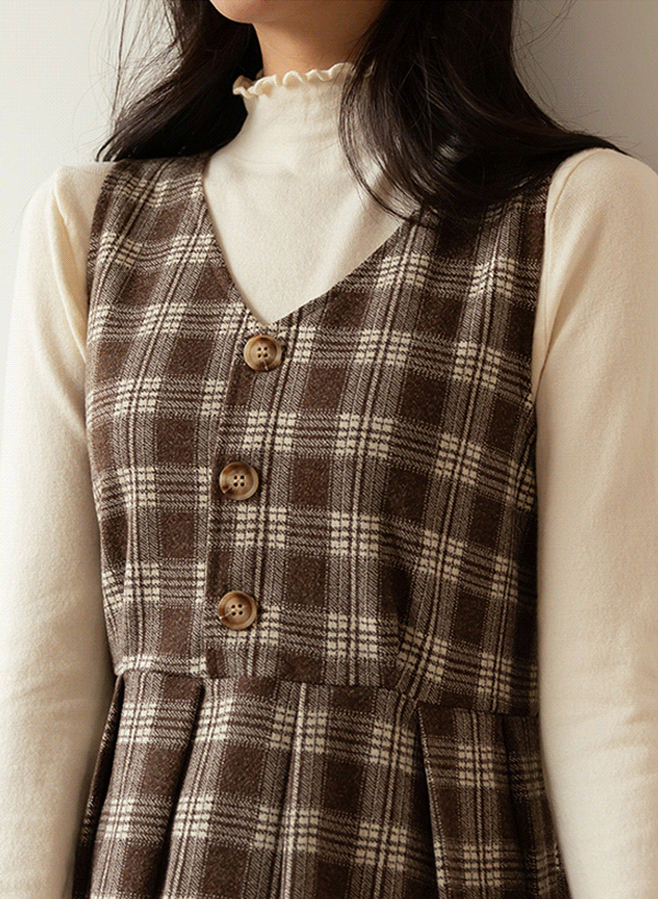 韓國波浪邊針織上衣半排釦背心洋裝套裝