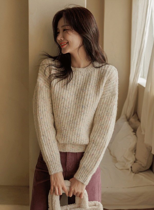 韓國彩色織紋羊毛混紡針織上衣
