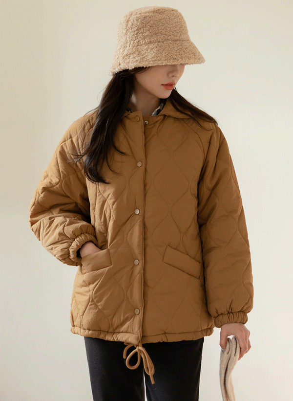 韓國下襬抽繩內絨毛保暖外套