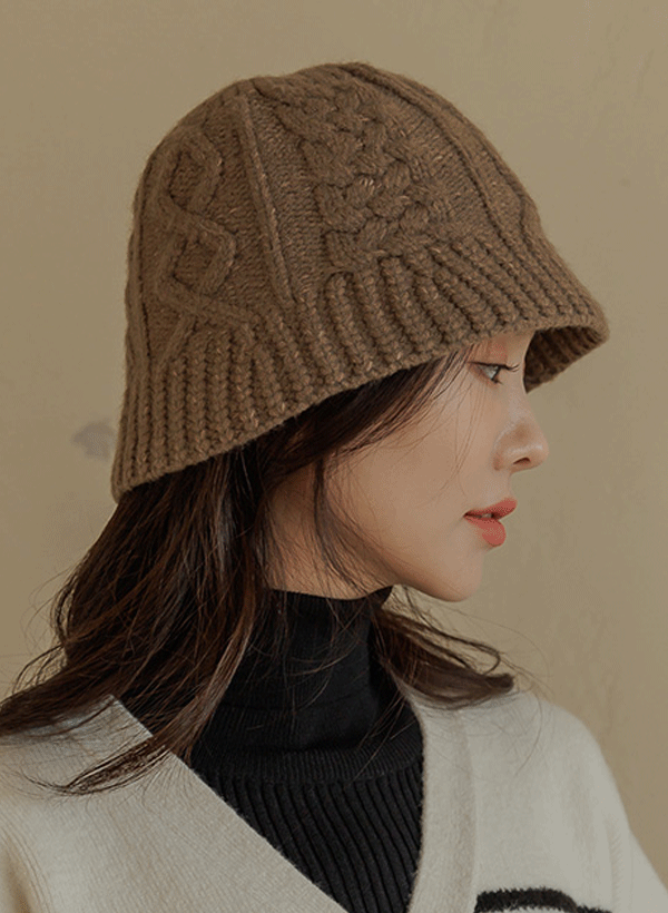 韓國針織麻花紋漁夫帽