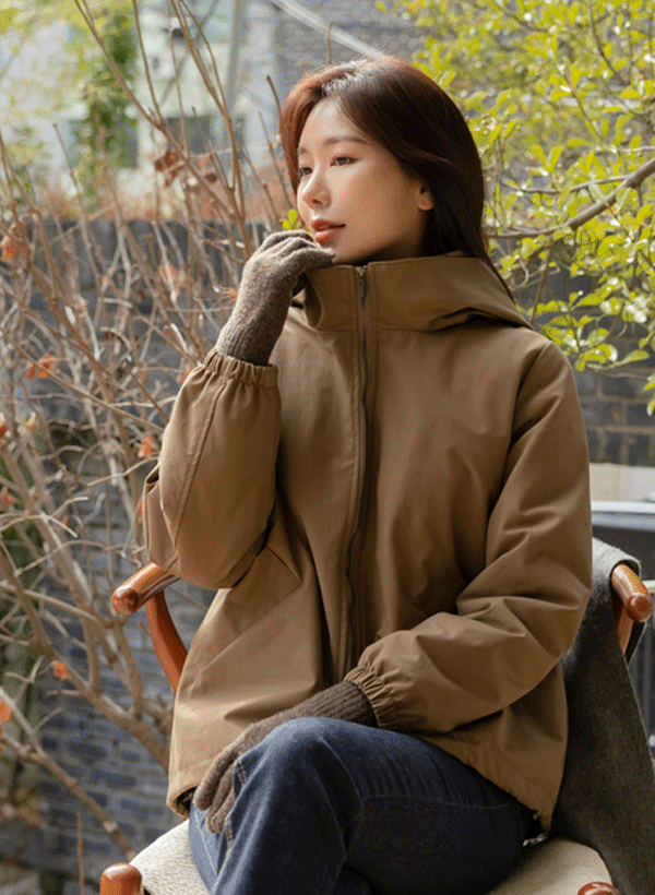 韓國絎縫內裡連帽拉鍊外套