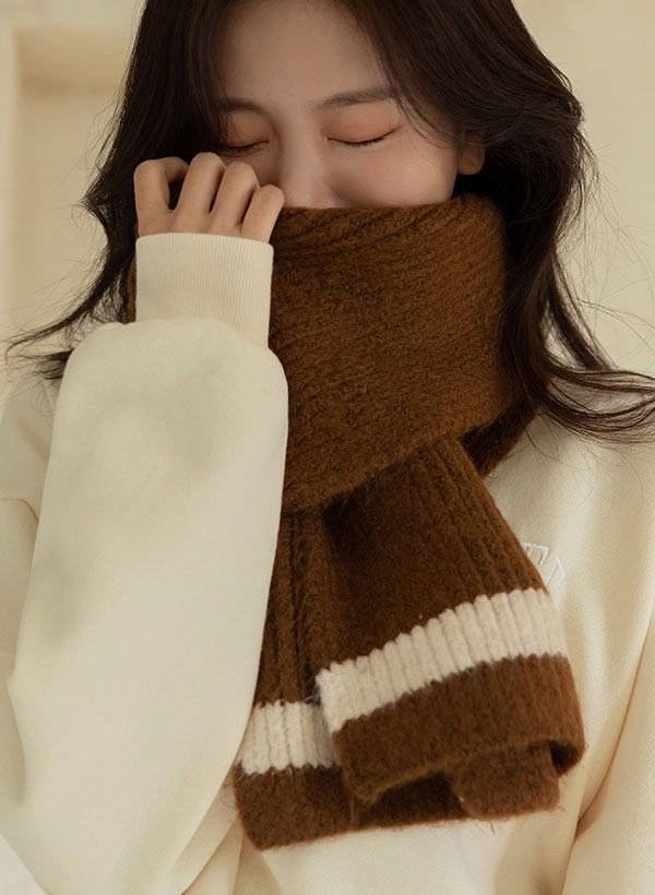 韓國配色針織羅紋圍巾