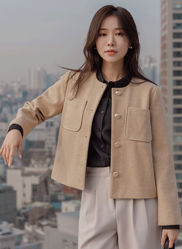 韓國金色排釦無領外套