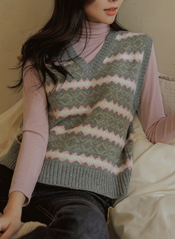 韓國鋸齒紋羊毛混紡針織背心