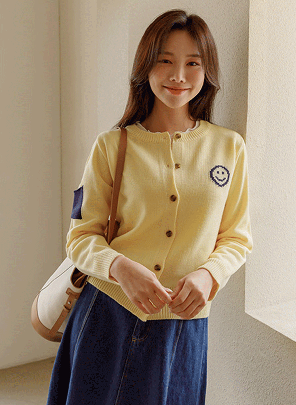 韓國笑臉口袋裝飾針織外套