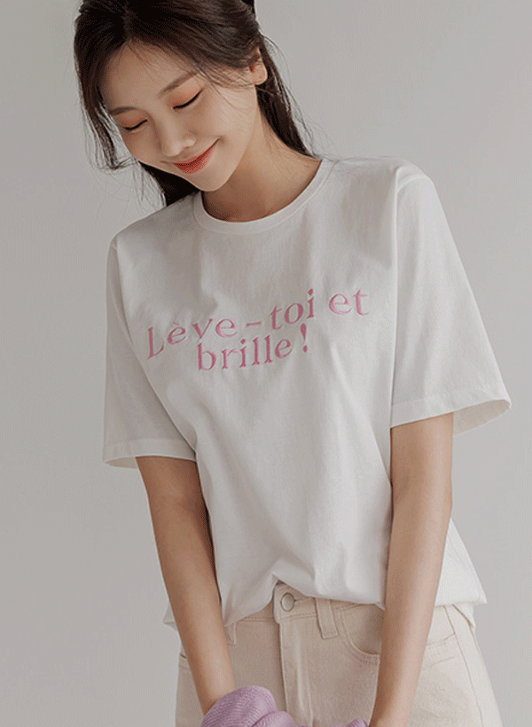 韓國字母刺繡短袖T恤