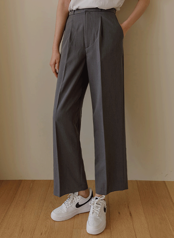 韓國壓褶暗釦寬版西裝褲