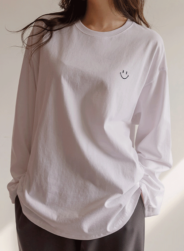韓國笑臉刺繡長袖T恤