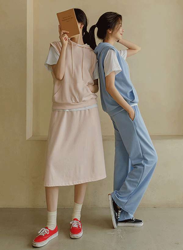 韓國袋鼠口袋背心純色裙/寬褲套裝