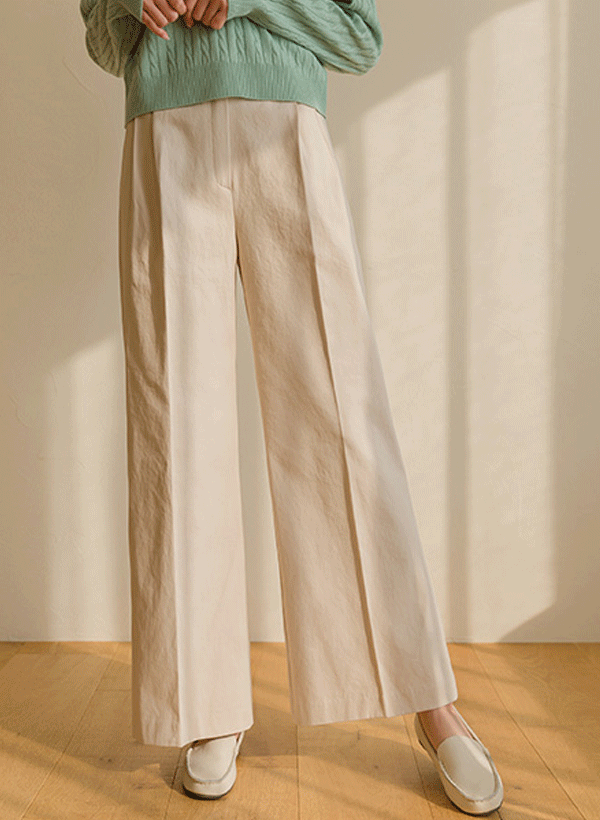 韓國純色壓褶棉質寬褲