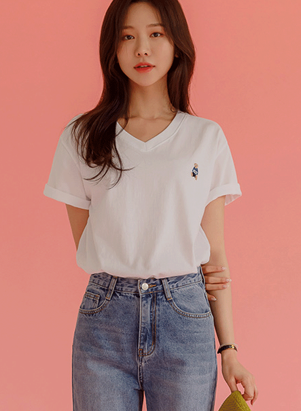 韓國胸前刺繡短袖T恤