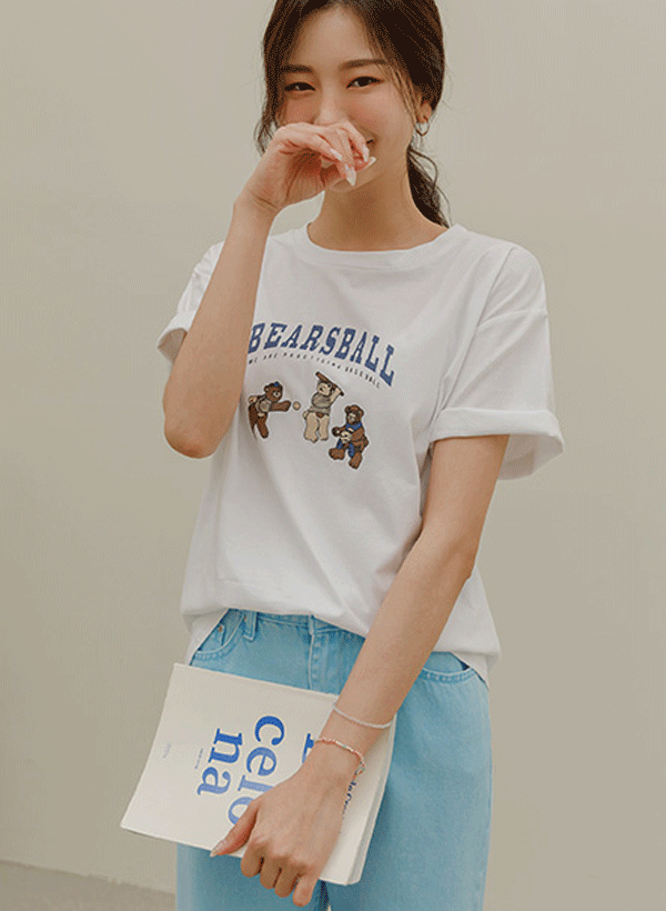 韓國棒球小熊印花短袖T恤
