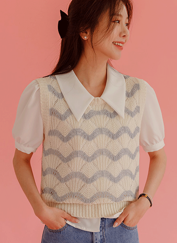 韓國配色波紋針織背心