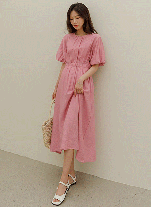 韓國純色五分袖洋裝