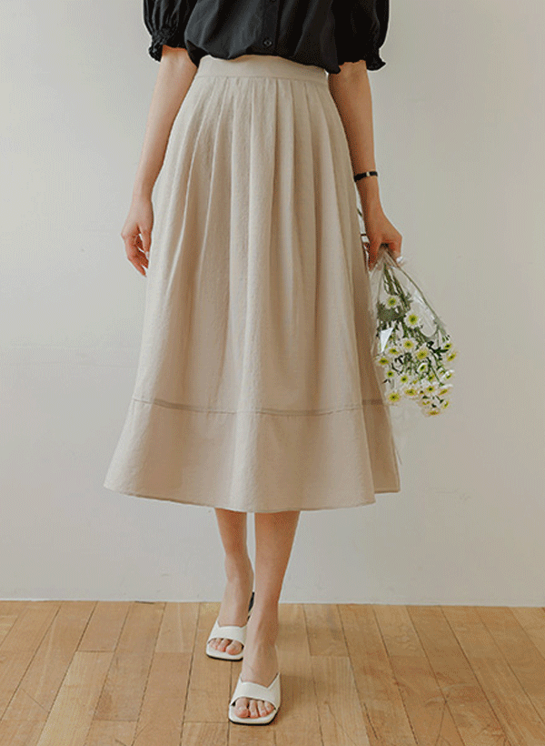 韓國壓褶拼接縫線裙