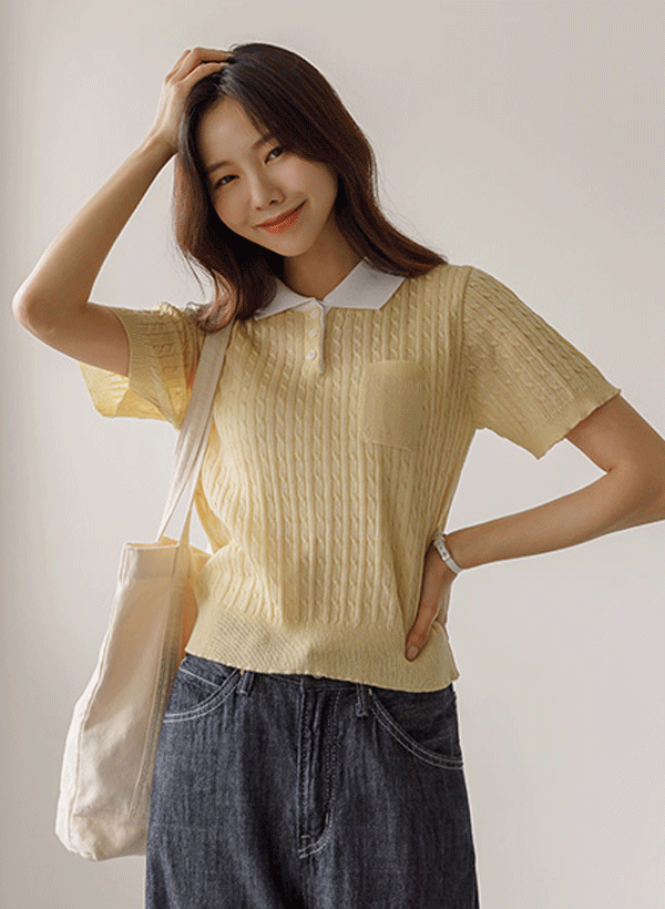 韓國針織麻花紋POLO衫