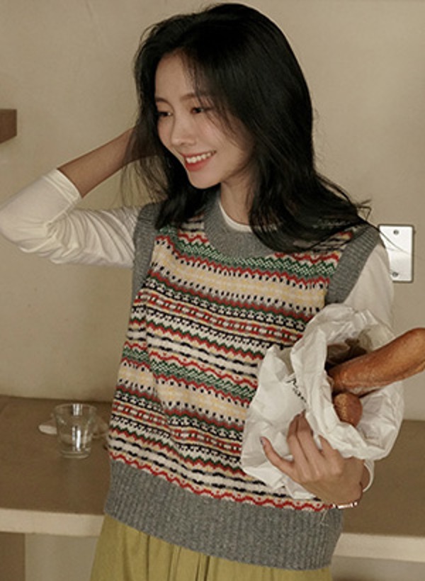韓國羊毛民族風編織背心