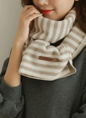 韓國輕柔磨毛感配色條紋圍巾