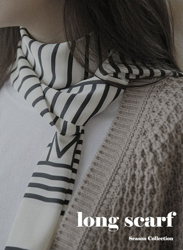 韓國幾何圖形橫條紋長領巾
