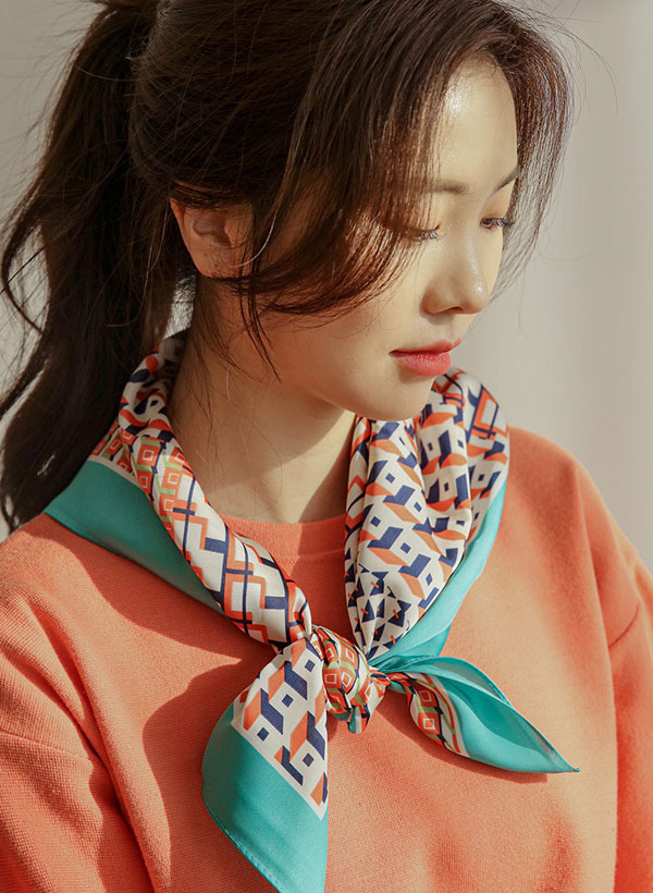 韓國混搭風幾何圖案配色邊領巾