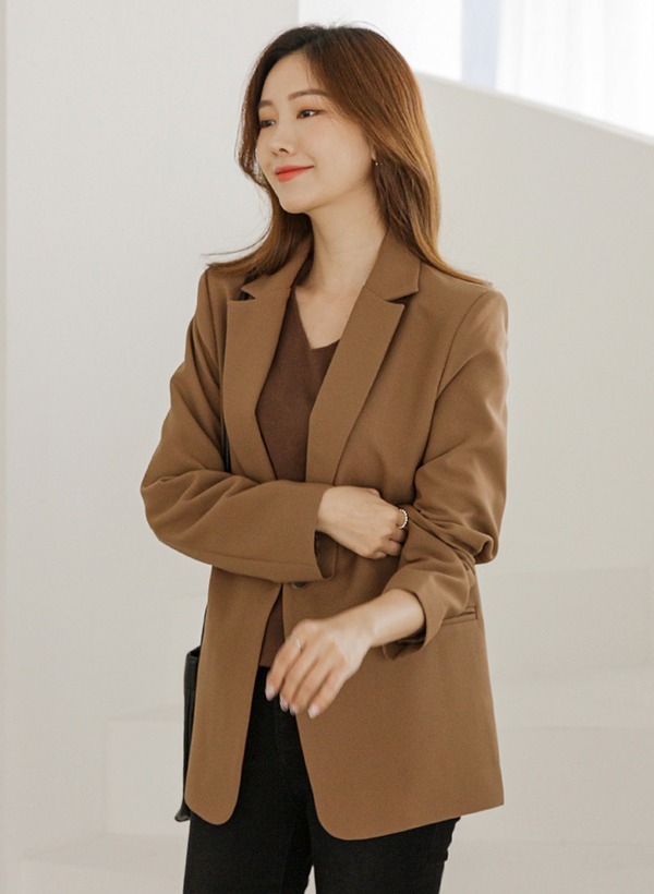 韓國簡潔單釦側口袋西裝外套
