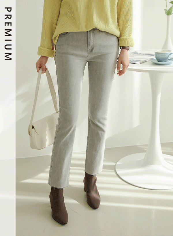 韓國[蜂蜜牛仔褲]灰色調抽鬚邊直筒牛仔褲