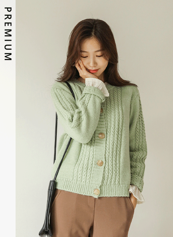 韓國[只在這裡]麻花紋點綴混羊毛針織外套