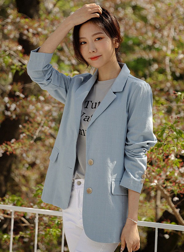 韓國輕盈純棉琥珀釦西裝外套