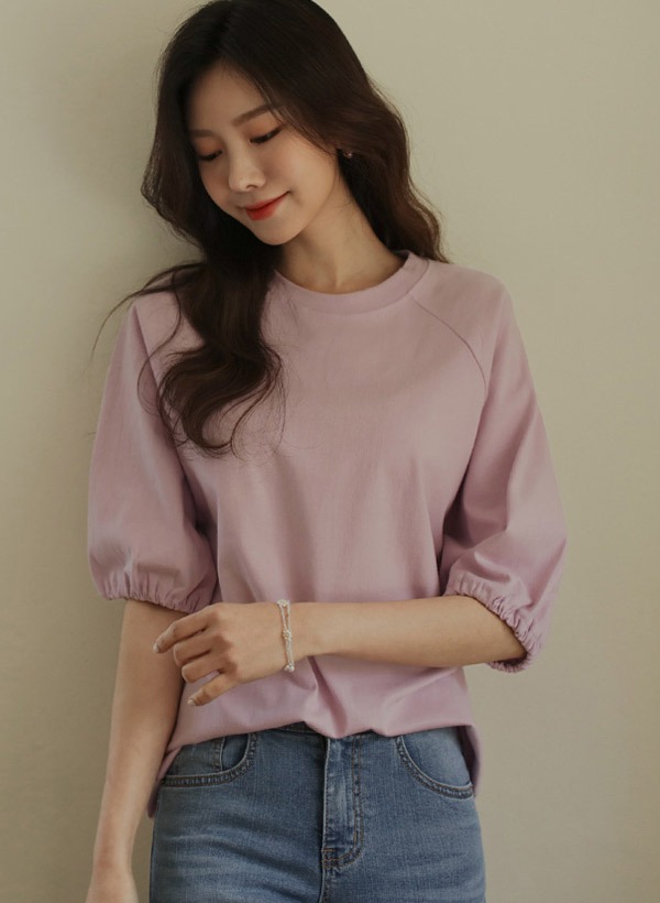 韓國拉克蘭剪裁縮口短袖T恤
