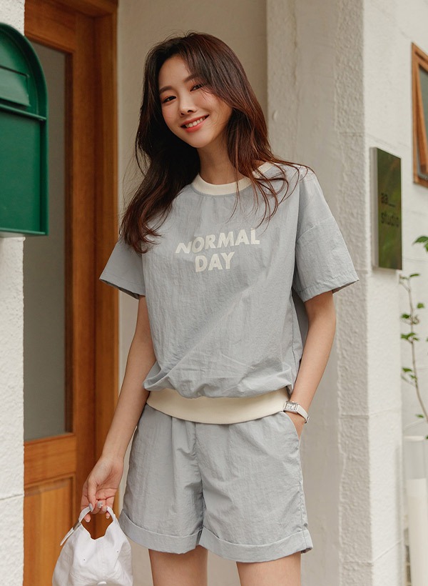 韓國印字短袖T恤鬆緊腰短褲套裝