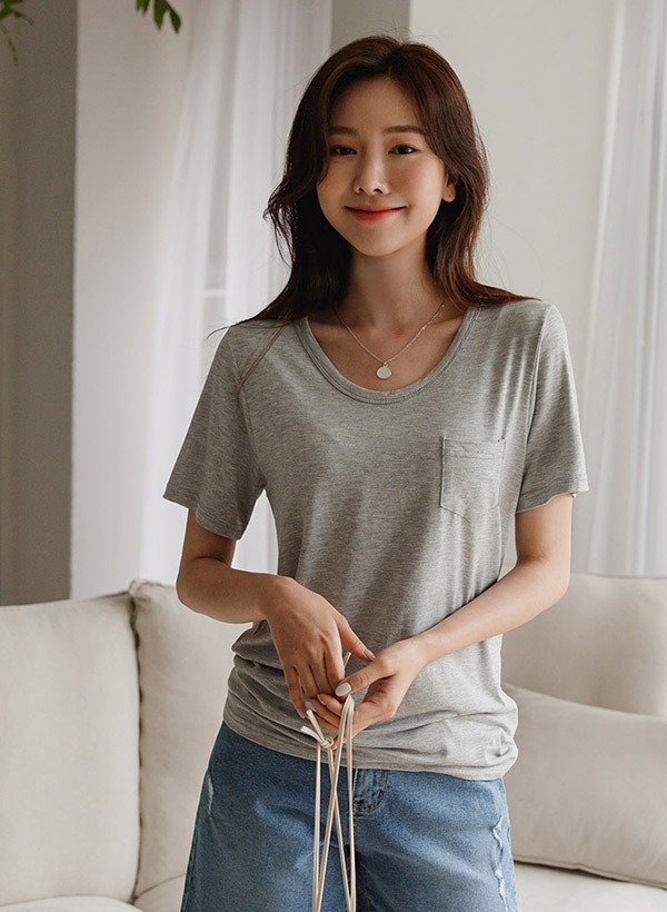 韓國多色款小口袋短袖T恤