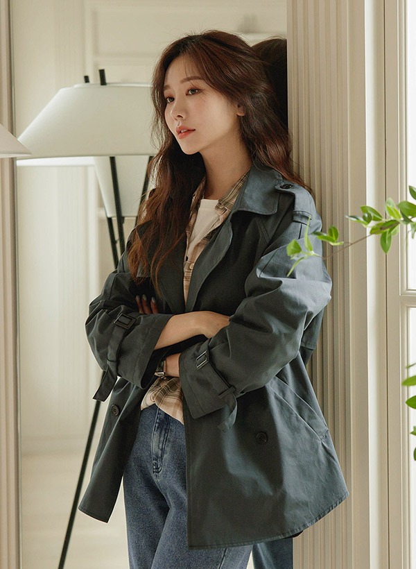 韓國肩章裝飾中長版風衣外套