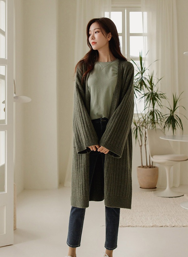 韓國羊駝毛混紡長版針織外套