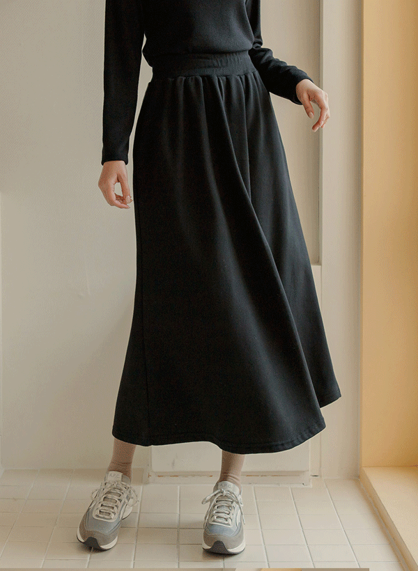 韓國刷毛內裡鬆緊腰側口袋長裙