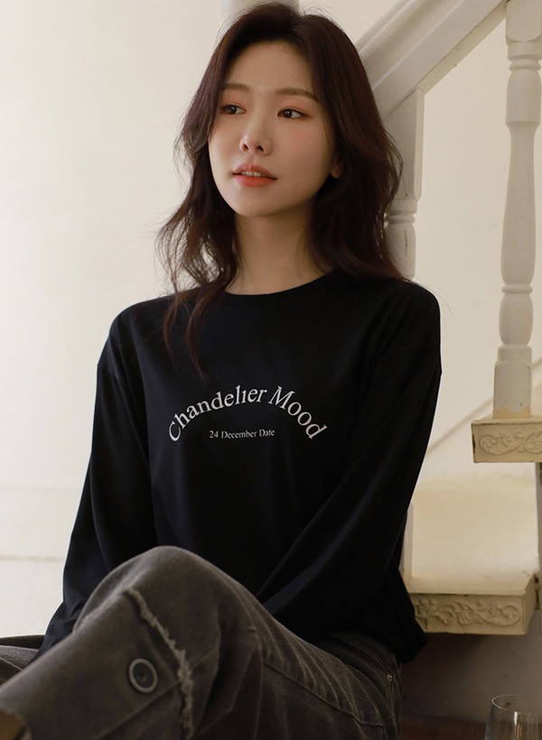 韓國莫代爾混紡圓領印字T恤