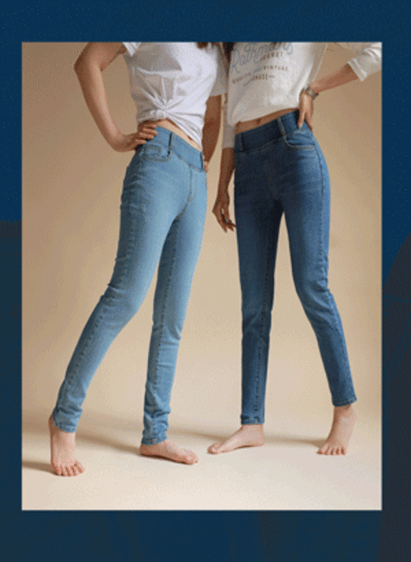 韓國舒適寬版鬆緊帶窄管牛仔褲