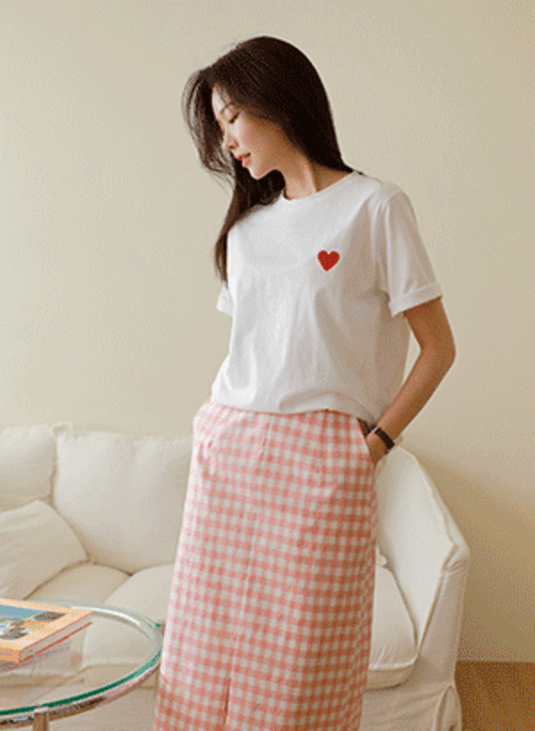 韓國16支棉愛心刺繡短袖T恤