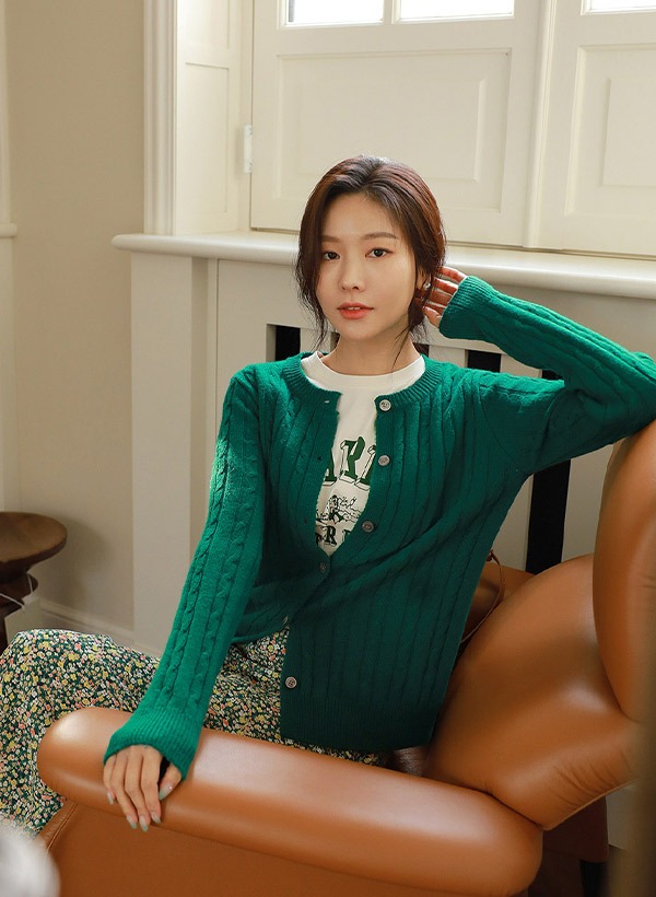 韓國混羊毛麻花紋針織外套