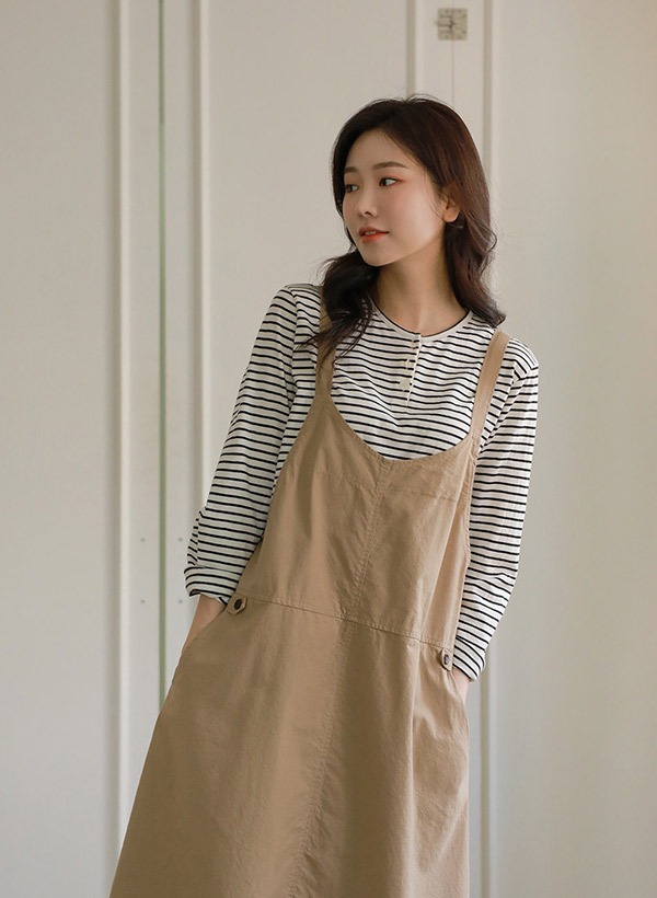 韓國吊帶低領可愛純棉連身裙
