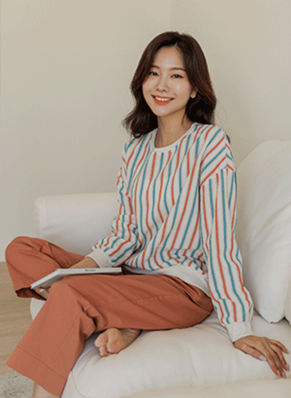 韓國夏季彩色條紋博款衛衣