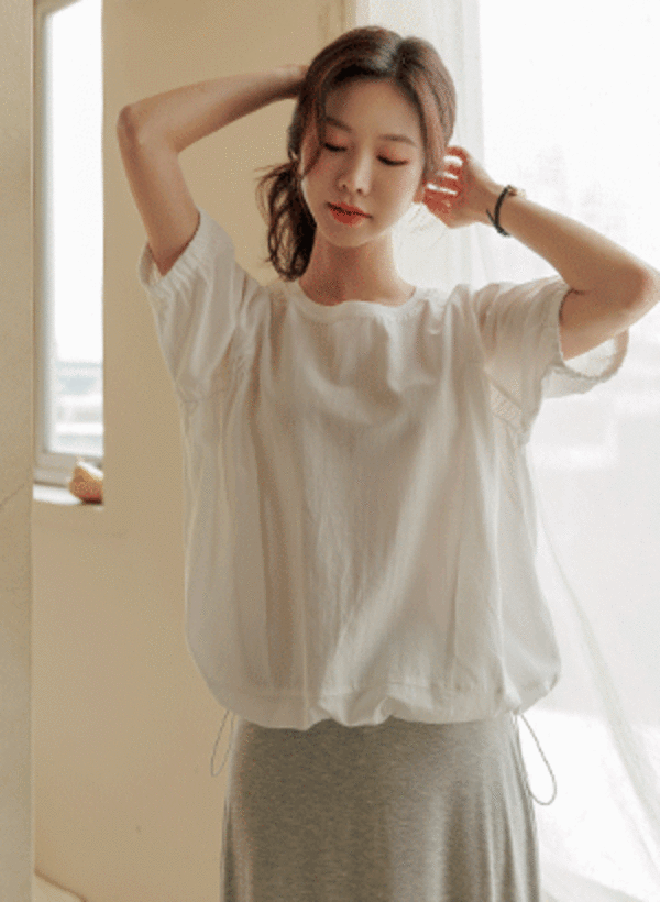 韓國鬆緊下擺縮口短袖T恤