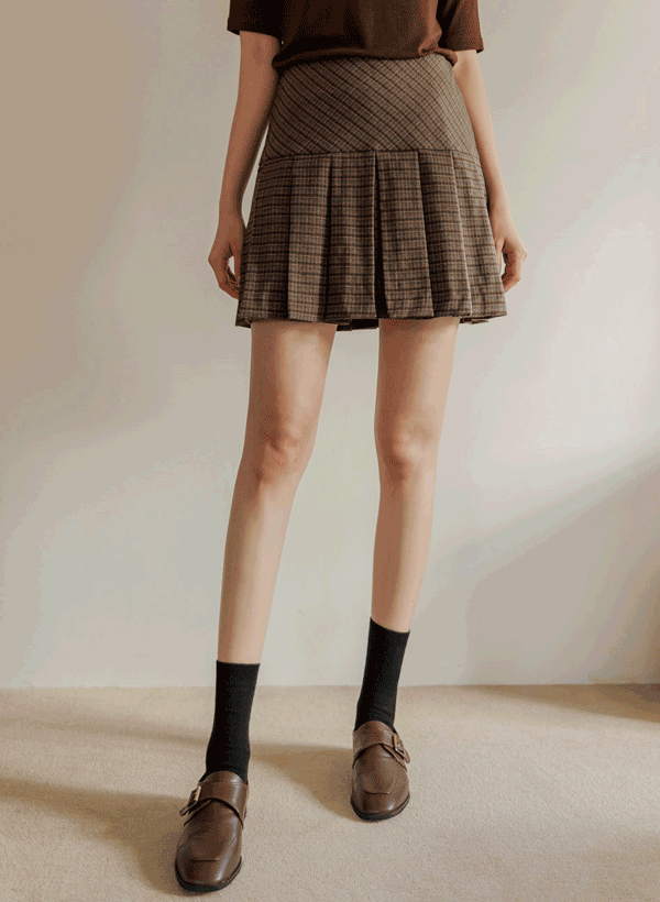 韓國百褶格紋褲裙