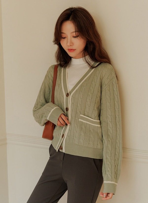 韓國配色線條針織外套